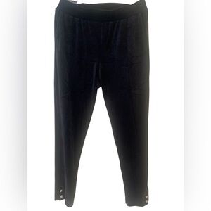 NEW Cable & Gage Studio Black Velour Pants Pull-on Rhinestone Button Accent LG
